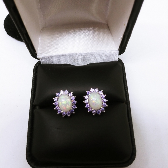 Stunning fire opal and amethyst quartz earrings - Picture 3 of 3